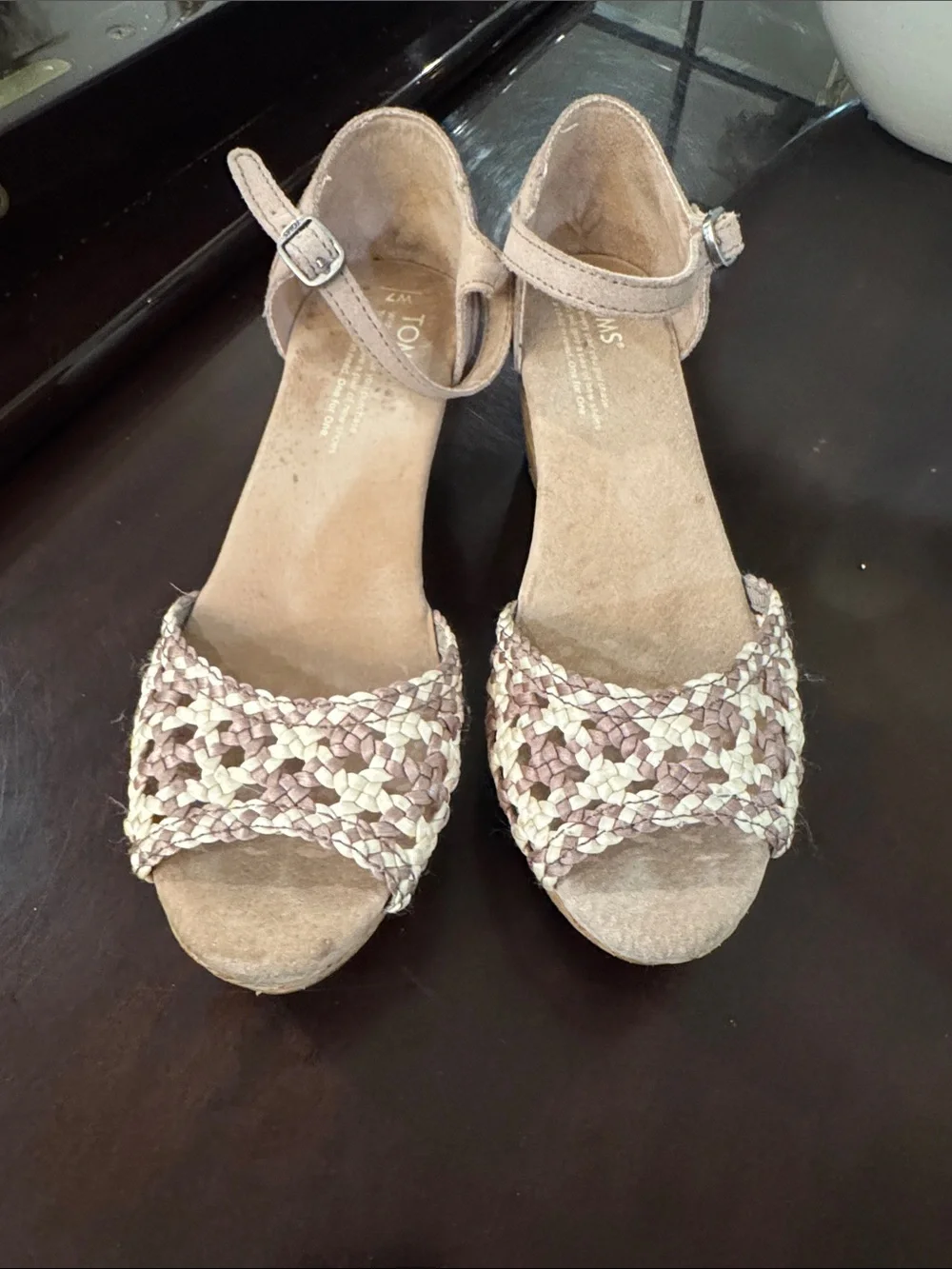 Toms Braided Espadrille Wedge Sandals - Taupe and Cream